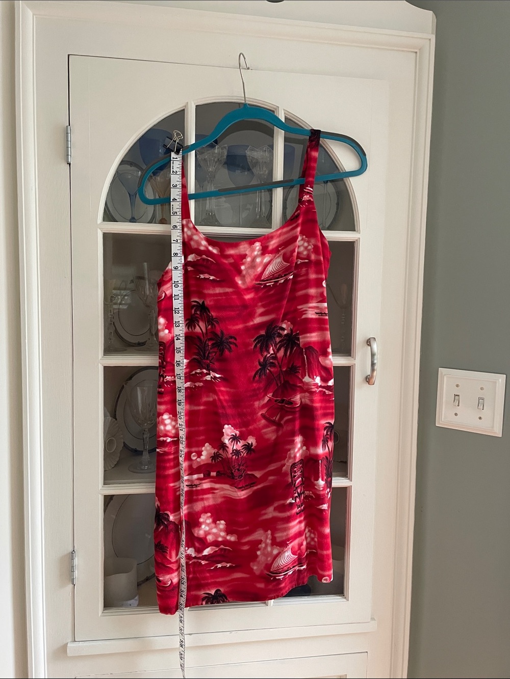 Red Tropical Slip Dress with Palm Print - Picture 5 of 7